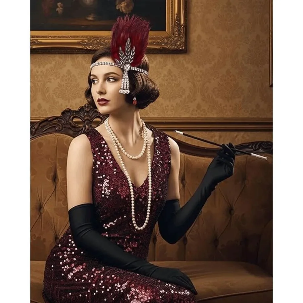 ❤️✨ 4PCS 1920s Red Accessories Flapper Great Gatsby Retro Costume Set NEW